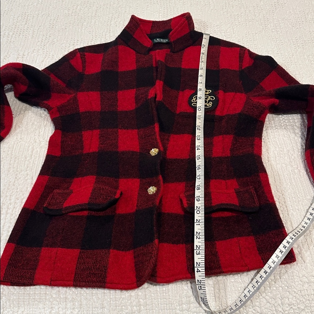 Ralph Lauren Buffalo Check Plaid Wool Knit Sweater Blazer Jacket Crest Rugby Lg - Picture 12 of 13
